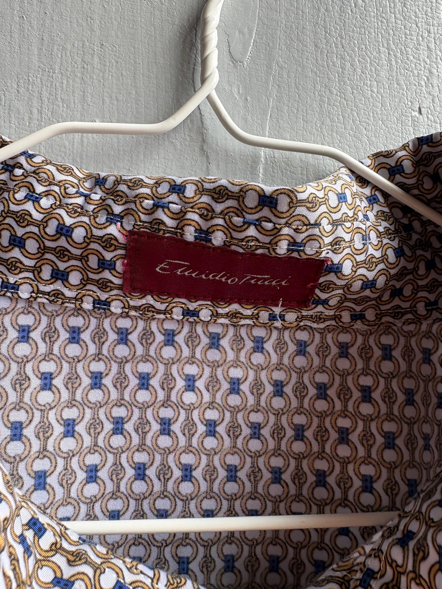 Vintage Emidio Tucci Patterned Polo Shirt — fabric close-up
