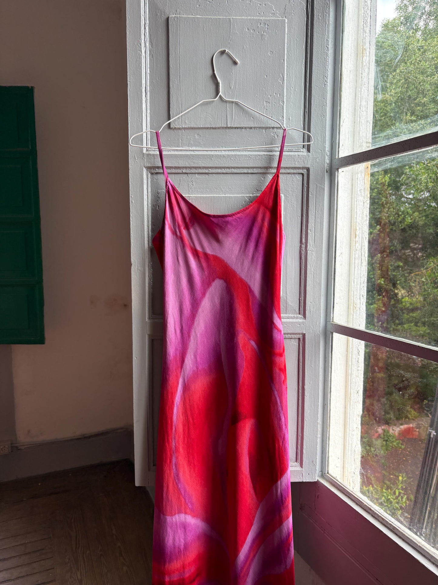 Vintage Olivier Strelli Maxi Dress, Abstract Print — fabric close-up