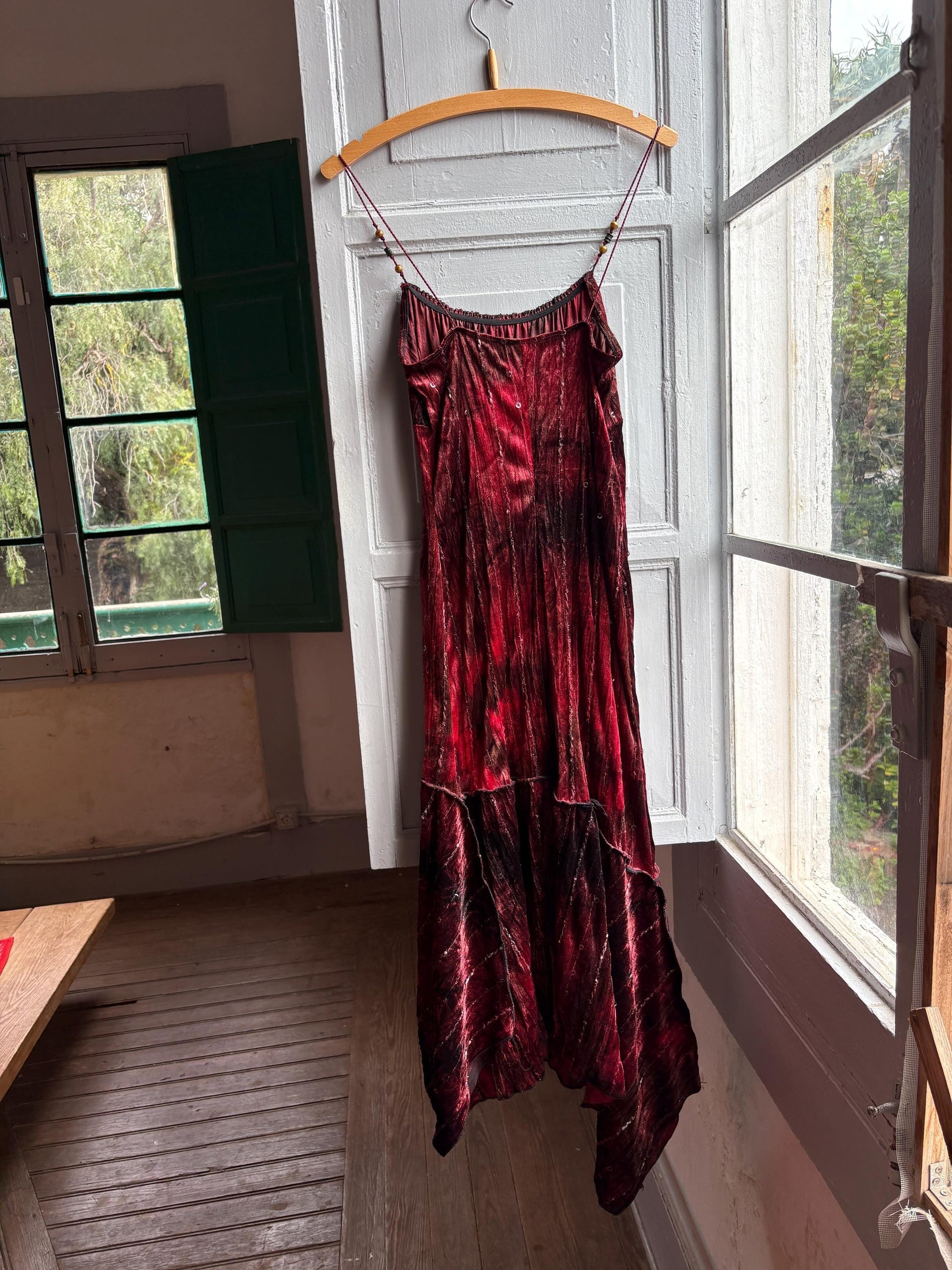 Vintage Red Velvet Sequin Midi Dress — additional view 11