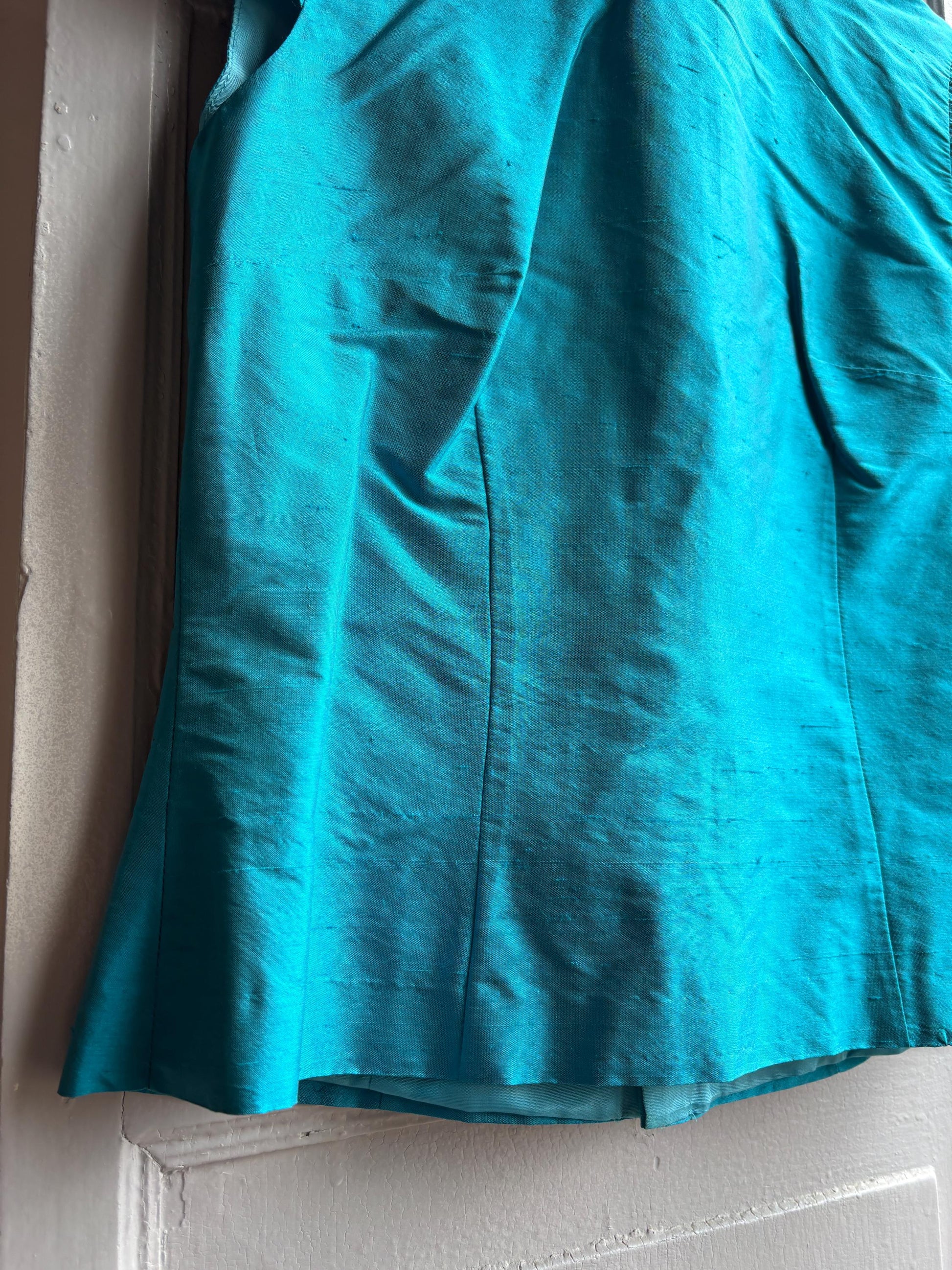 Vintage Turquoise Satin Open Back Blouse — additional view 7