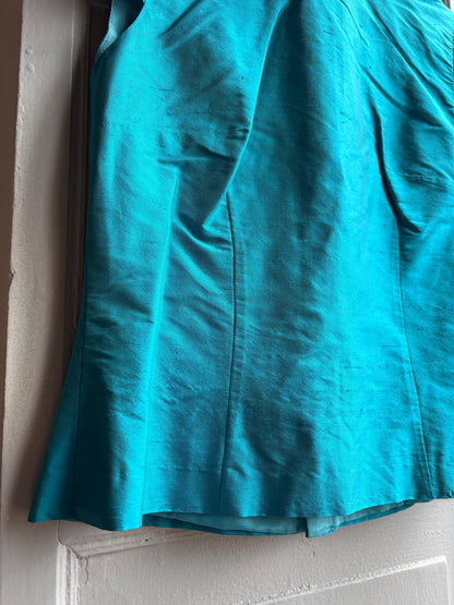 Vintage Turquoise Satin Open Back Blouse — additional view 7