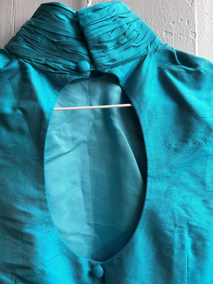 Vintage Turquoise Satin Open Back Blouse — additional view 10