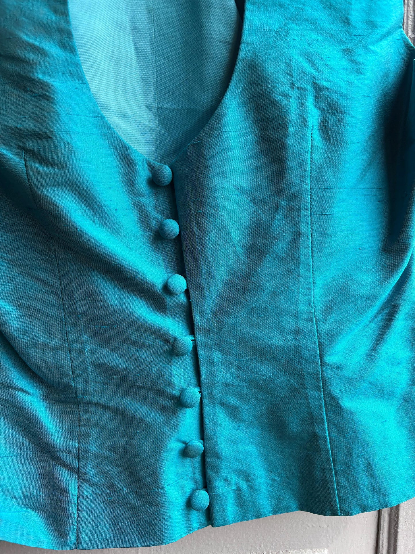 Vintage Turquoise Satin Open Back Blouse — additional view 13