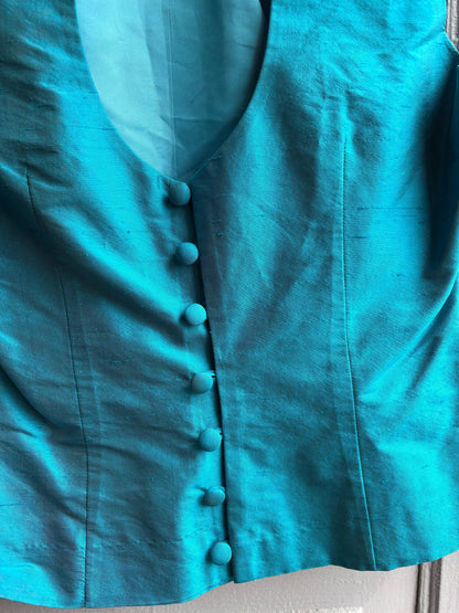 Vintage Turquoise Satin Open Back Blouse — additional view 13