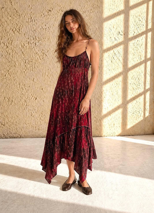 Vintage Red Velvet Sequin Midi Dress