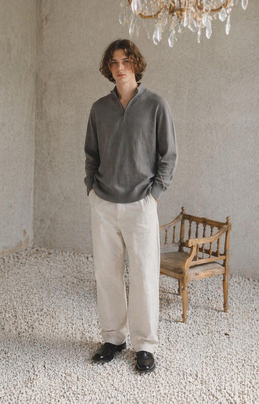 Grey Merino Wool Jumper For Men