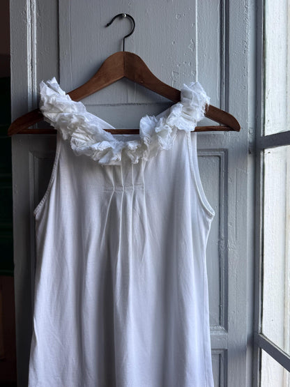 White Cotton Ruffled Neckline Camisole — detail