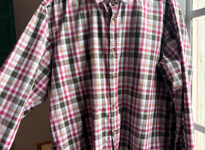 Hugo Boss Plaid Cotton Button-Up Shirt — fabric close-up