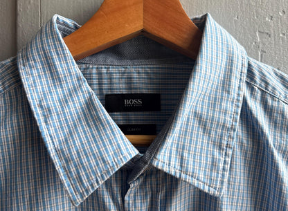 Hugo Boss light blue striped cotton shirt, Men formal office wear, size XL