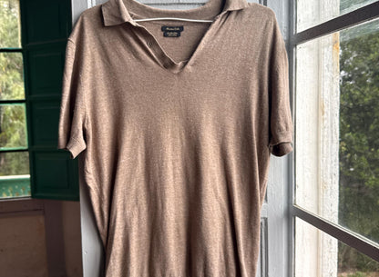 Luxury Massimo Dutti extra fine cotton tan polo shirt,  size M
