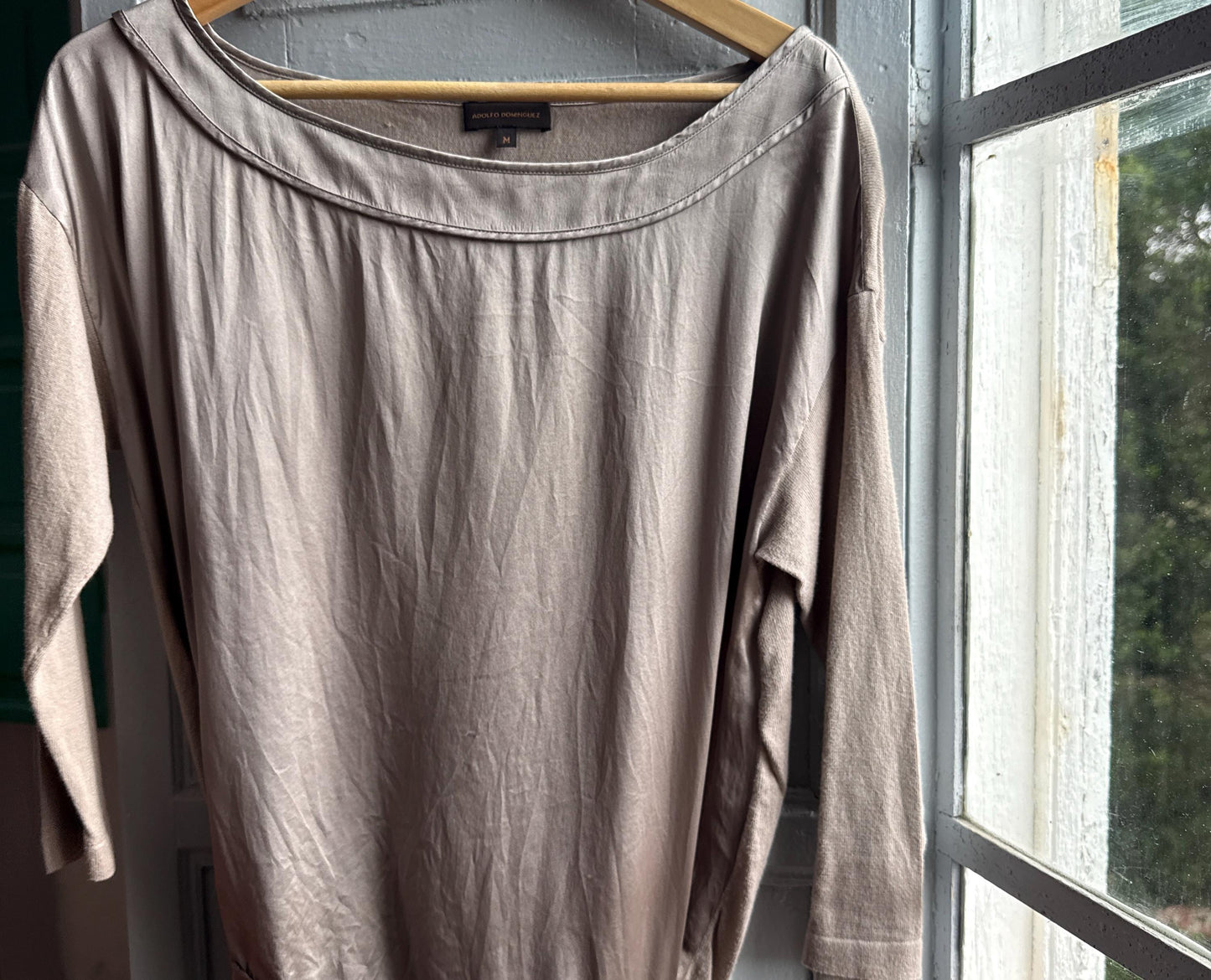 Taupe Silk Shirt for Elegant Office Wear — back view