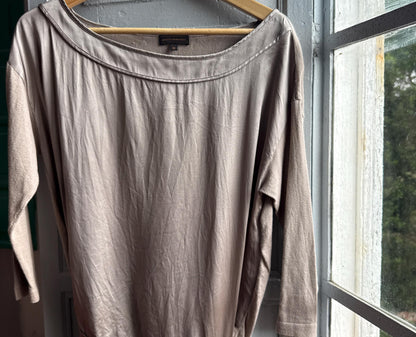 Taupe Silk Shirt for Elegant Office Wear — back view