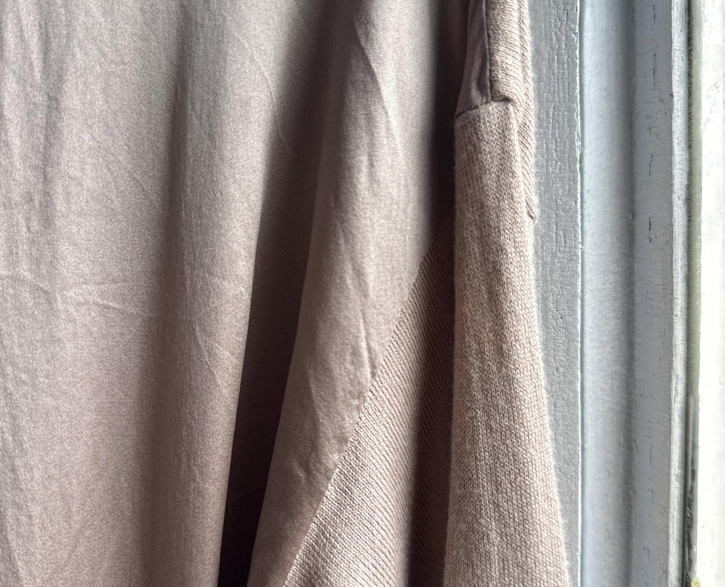 Taupe Silk Shirt for Elegant Office Wear — fabric close-up