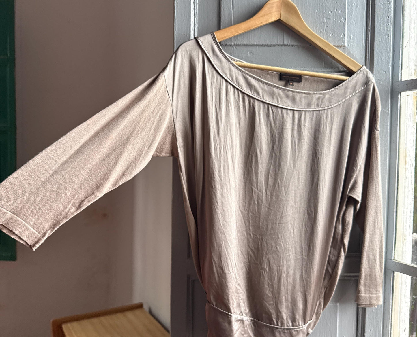 Taupe Silk Shirt - Elegant Office Wear — detail