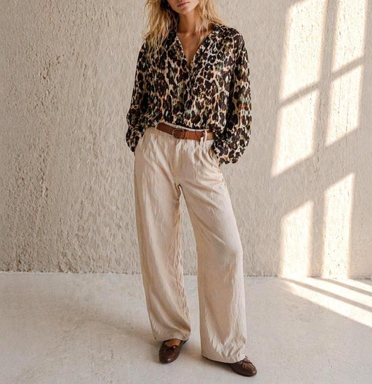Vintage Leopard Print Sheer Blouse