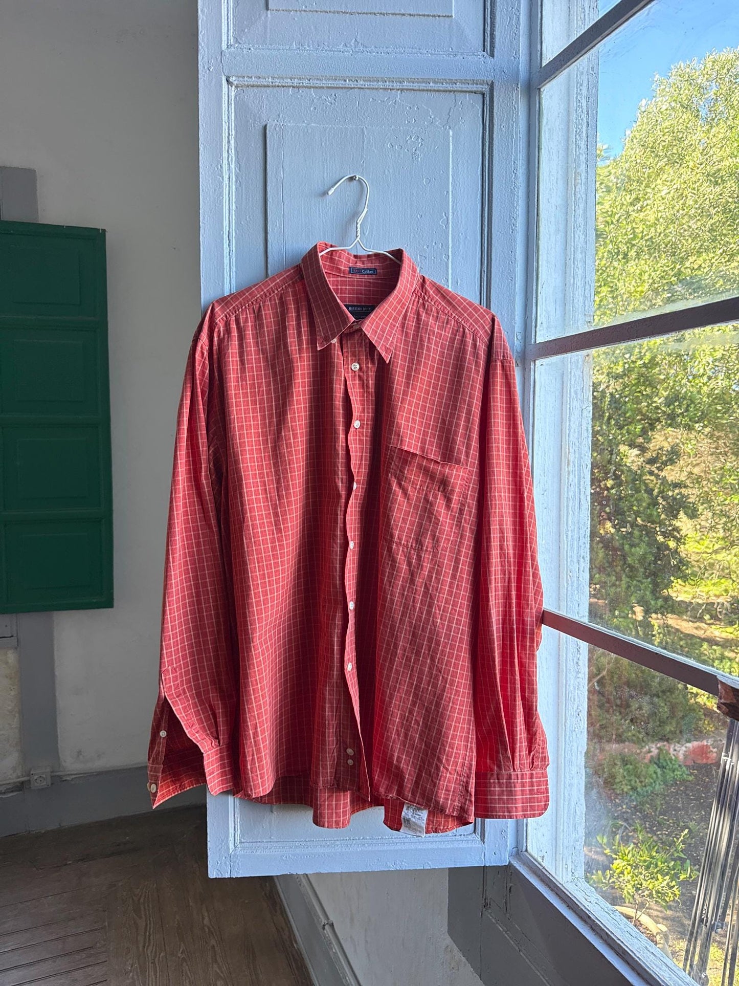 Vintage Massimo Dutti Sport Shirt, Men Orange Plaid Button Down, Cotton preppy vintage wear, 44