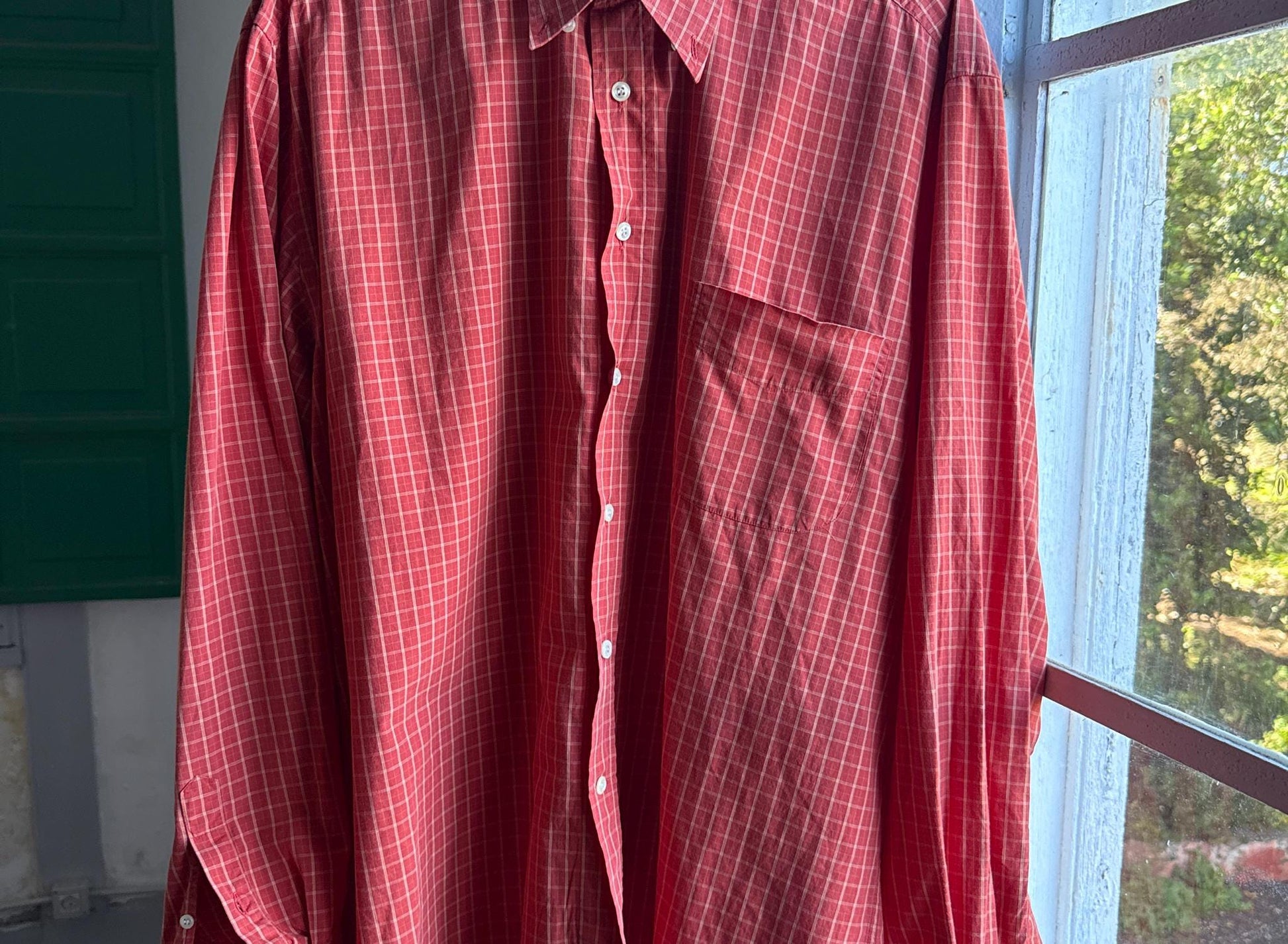 Vintage Massimo Dutti Sport Shirt, Men Orange Plaid Button Down, Cotton preppy vintage wear, 44