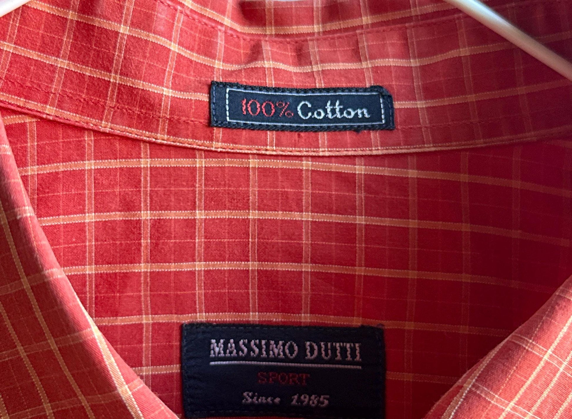Vintage Massimo Dutti Sport Shirt, Men Orange Plaid Button Down, Cotton preppy vintage wear, 44