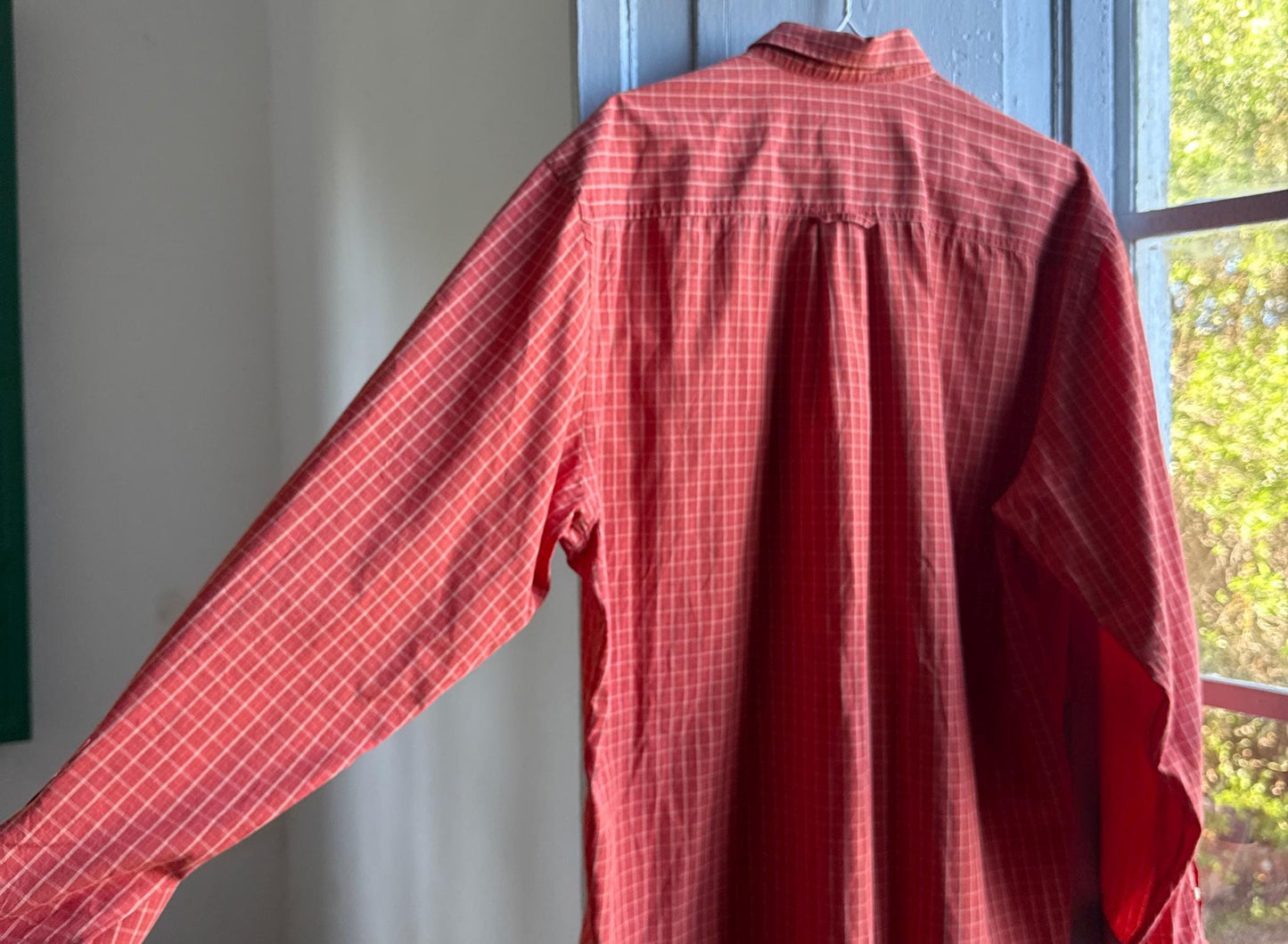 Vintage Massimo Dutti Sport Shirt, Men Orange Plaid Button Down, Cotton preppy vintage wear, 44