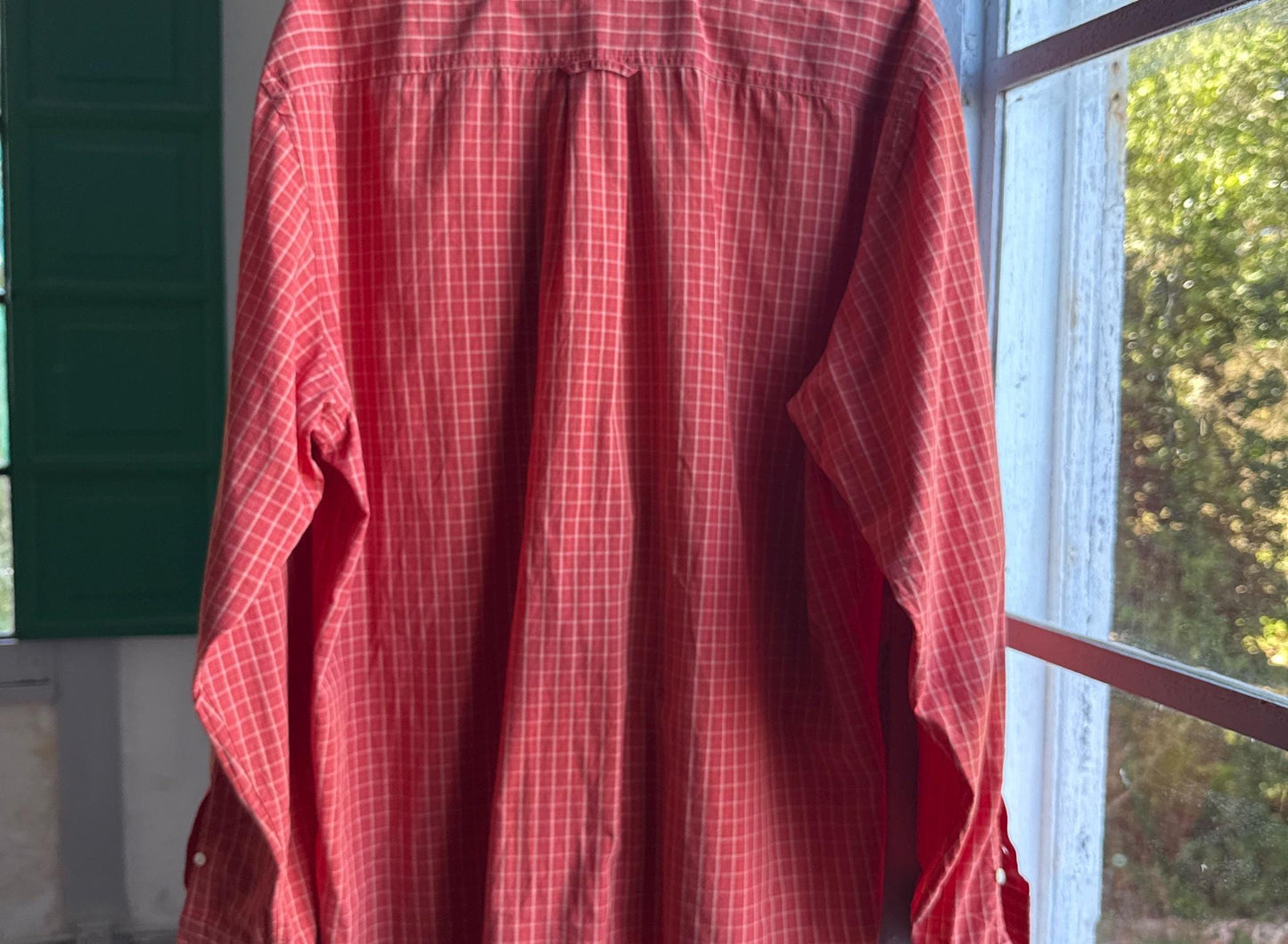 Vintage Massimo Dutti Sport Shirt, Men Orange Plaid Button Down, Cotton preppy vintage wear, 44
