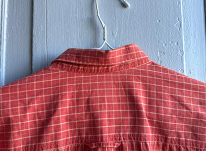 Vintage Massimo Dutti Sport Shirt, Men Orange Plaid Button Down, Cotton preppy vintage wear, 44