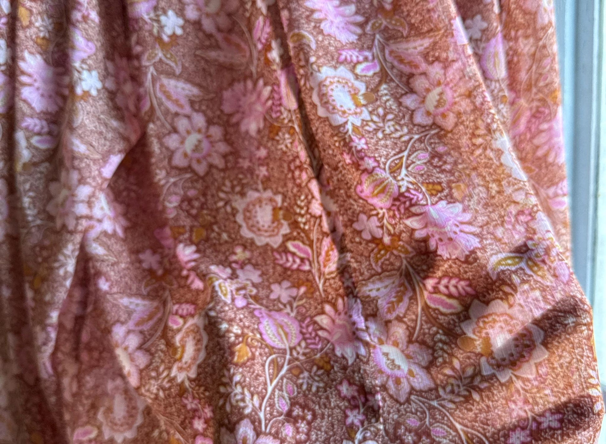 Sheer Floral Blouse Boho Pink Romantic Top, Lightweight Summer Peasant Style clothing, Indie Feminine Vintage Womens festival wear