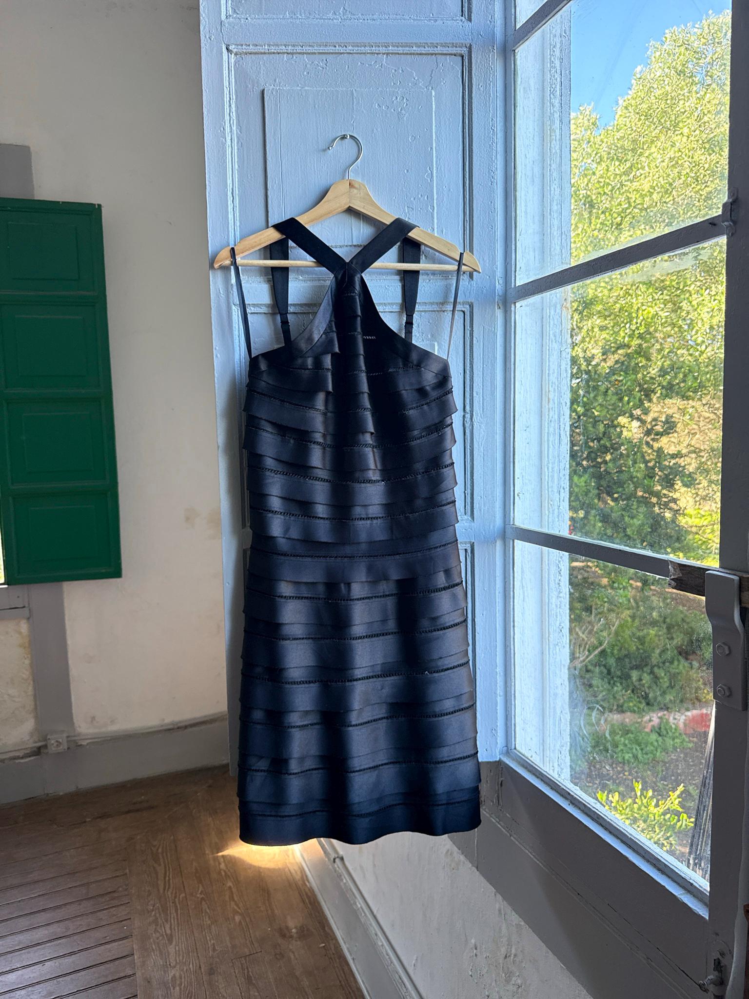 BCBG Max Azria Black Satin Cocktail Dress — detail