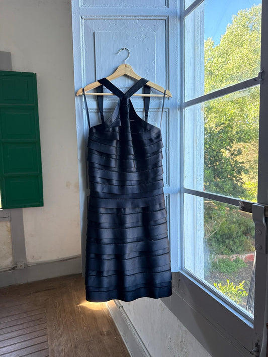 BCBG Max Azria Black Satin Cocktail Dress — detail