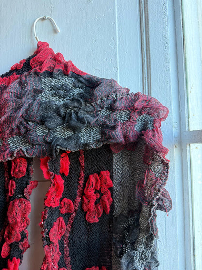 Vintage Ruffle Loop Scarf in Red Black — additional view 14