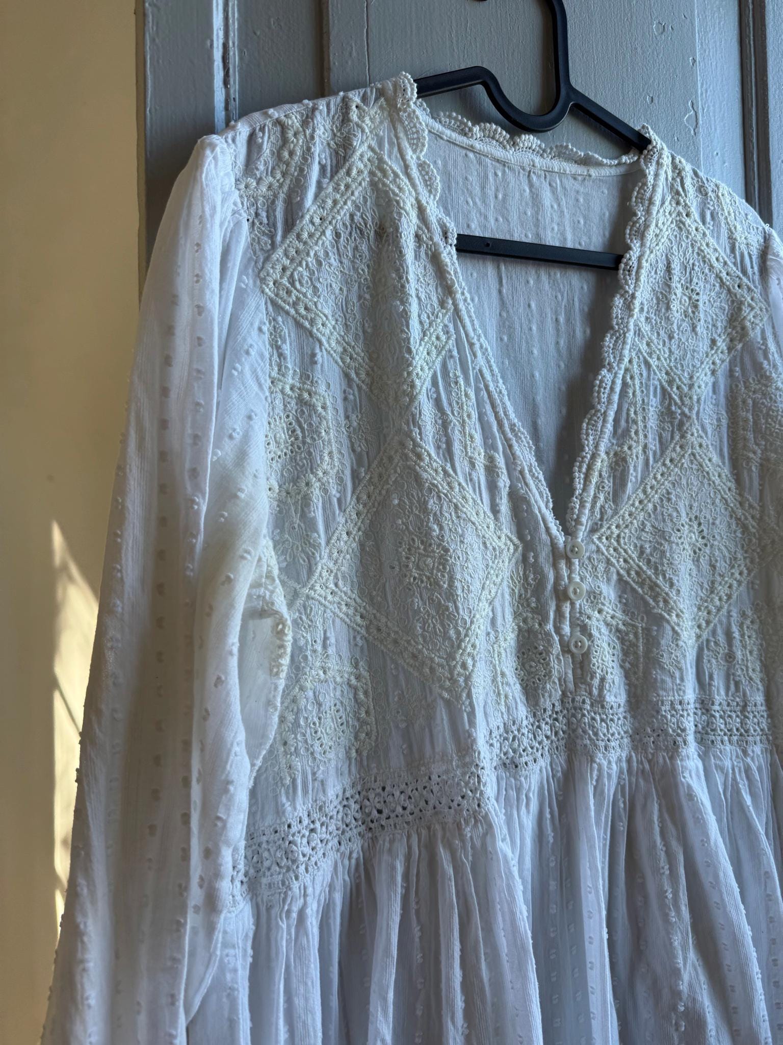 White Cotton Boho Dress, Romantic Lace Summer Mini, Prairie Cottagecore Beach wear, Womens Relaxed Babydoll
