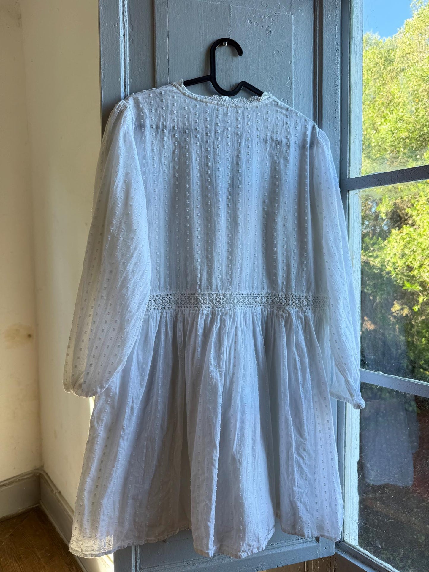 White Cotton Boho Dress, Romantic Lace Summer Mini, Prairie Cottagecore Beach wear, Womens Relaxed Babydoll