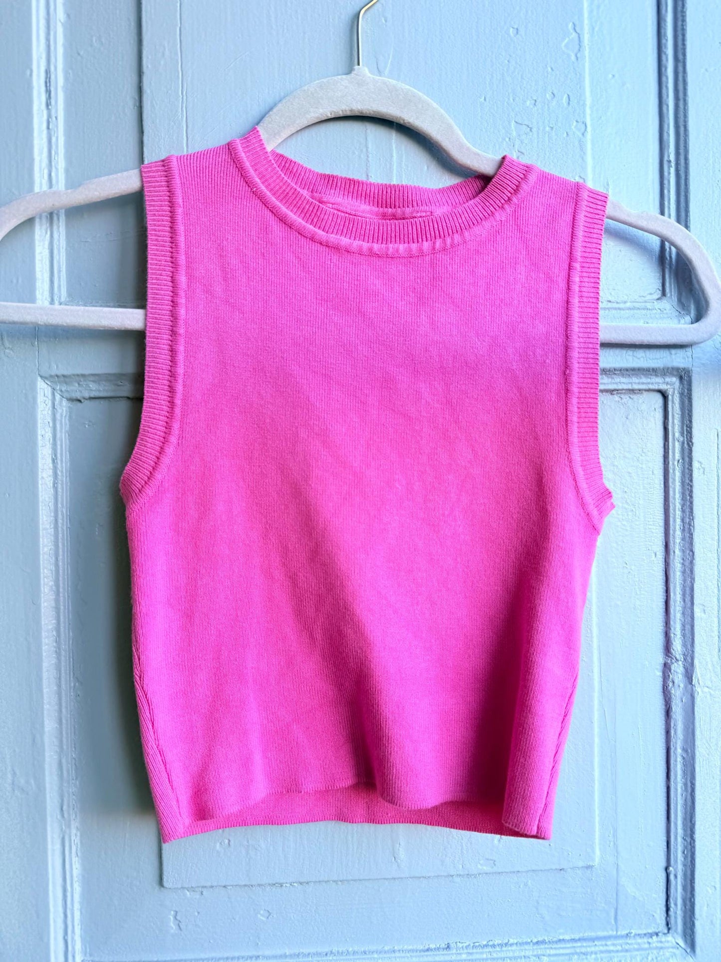 Pink Cropped Tank Top, Y2K Minimal Basic Barbiecore shirt, Soft Girl Fitted Summer Top, XS
