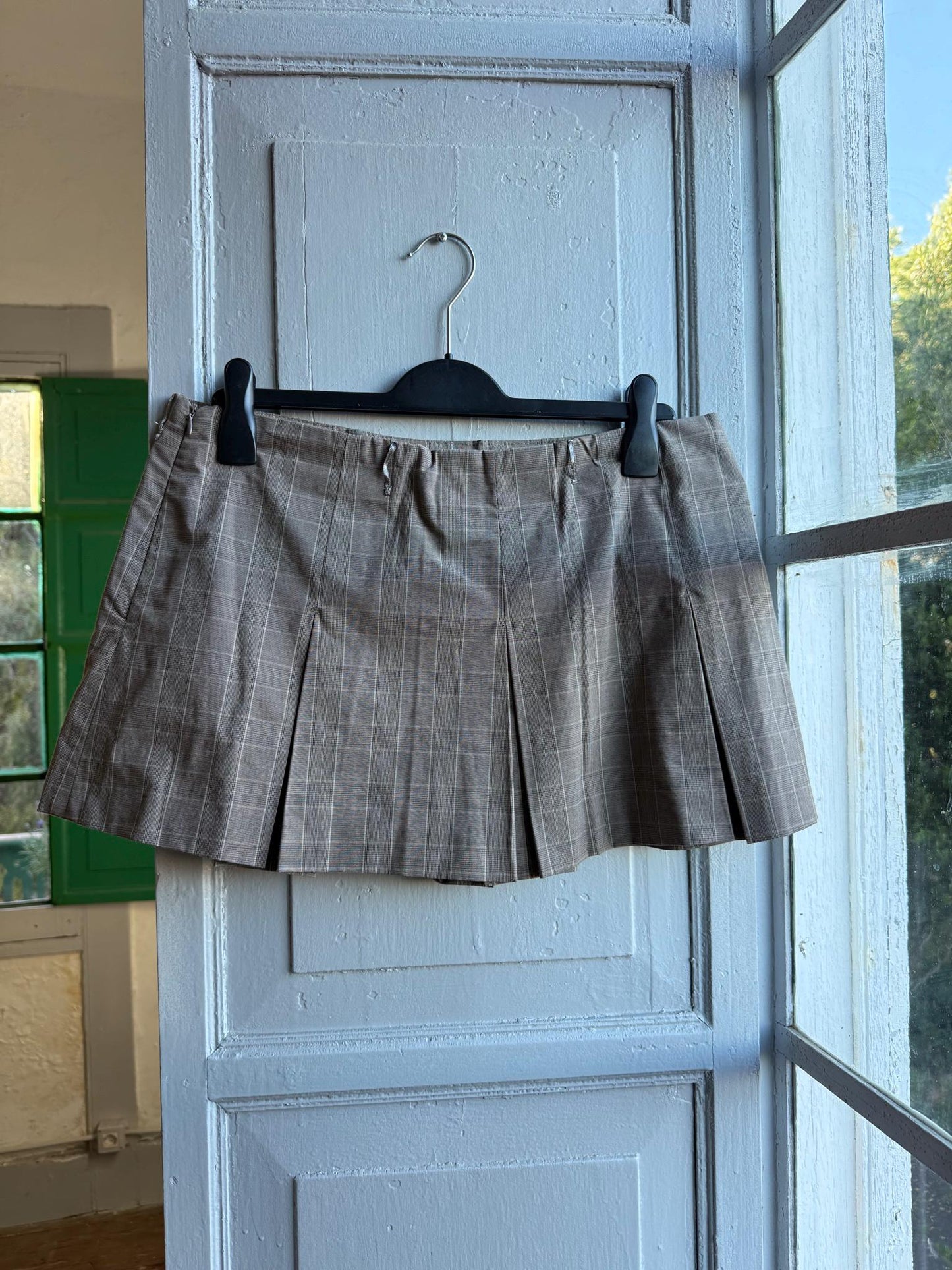 Y2K Pleated Skort Brown Plaid Mini Skirt, Low Rise Preppy Tennis Style Vintage, Womens Large XL