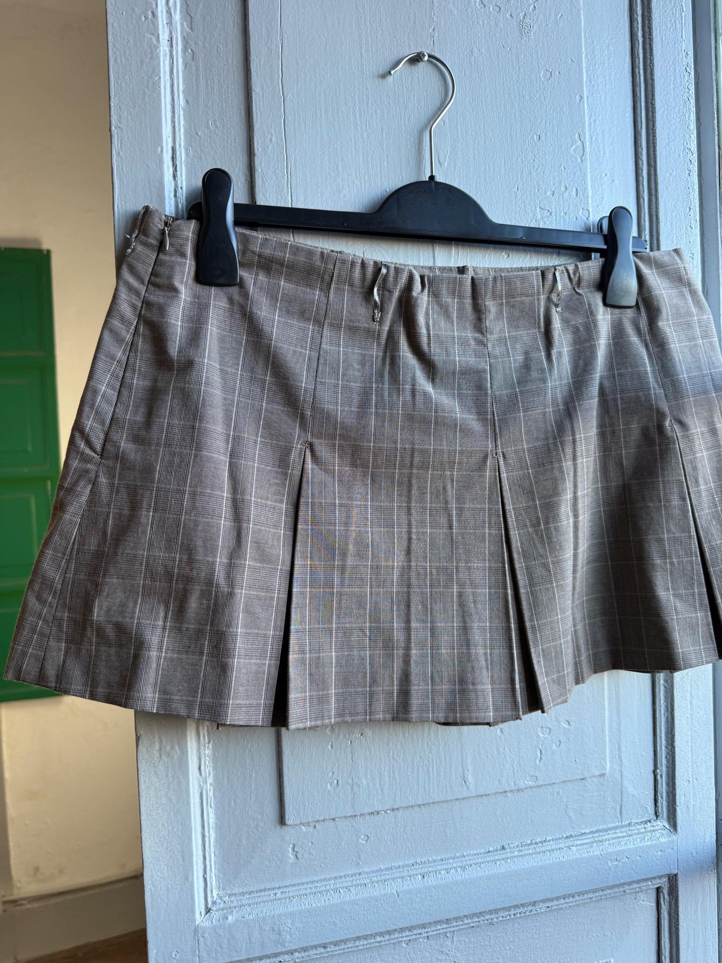 Y2K Pleated Skort Brown Plaid Mini Skirt, Low Rise Preppy Tennis Style Vintage, Womens Large XL