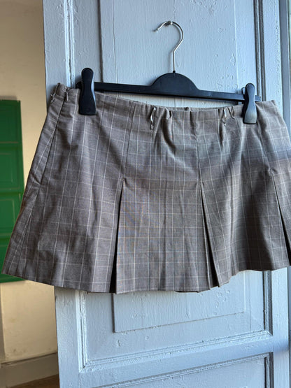 Y2K Pleated Skort Brown Plaid Mini Skirt, Low Rise Preppy Tennis Style Vintage, Womens Large XL