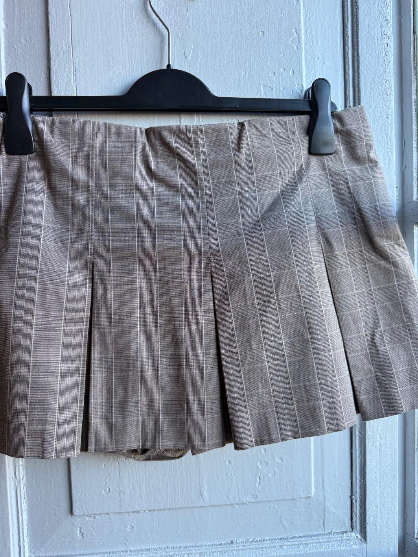 Y2K Pleated Skort Brown Plaid Mini Skirt, Low Rise Preppy Tennis Style Vintage, Womens Large XL