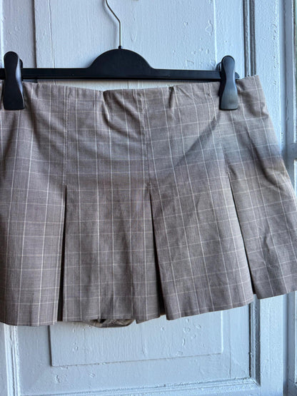 Y2K Pleated Skort Brown Plaid Mini Skirt, Low Rise Preppy Tennis Style Vintage, Womens Large XL