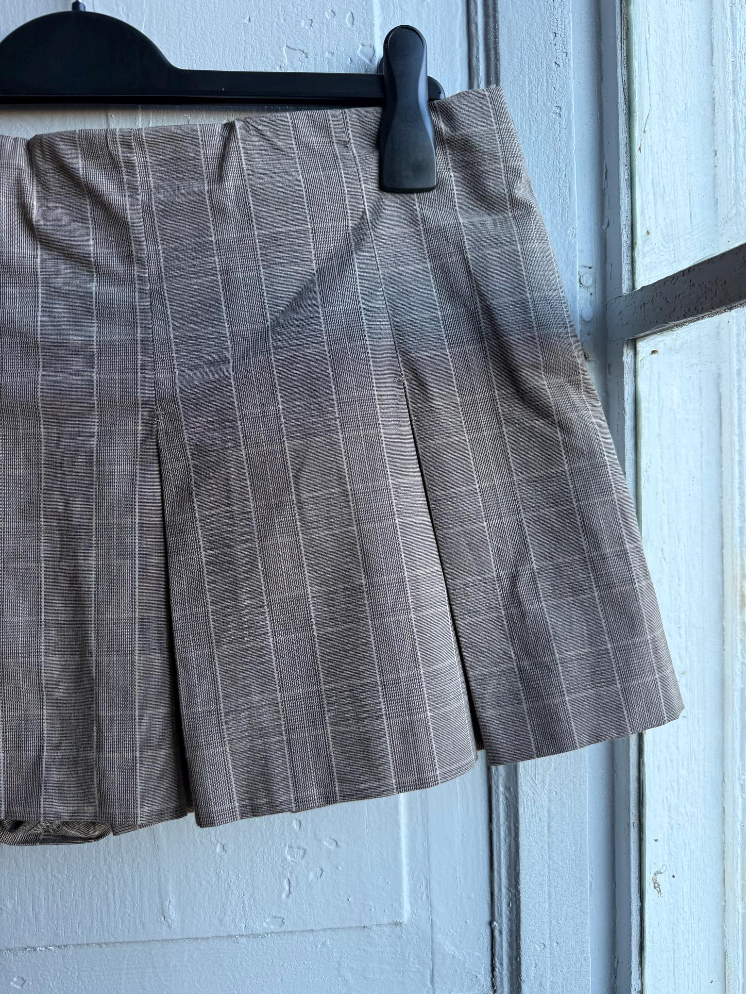 Y2K Pleated Skort Brown Plaid Mini Skirt, Low Rise Preppy Tennis Style Vintage, Womens Large XL