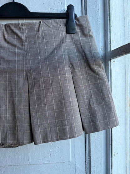 Y2K Pleated Skort Brown Plaid Mini Skirt, Low Rise Preppy Tennis Style Vintage, Womens Large XL