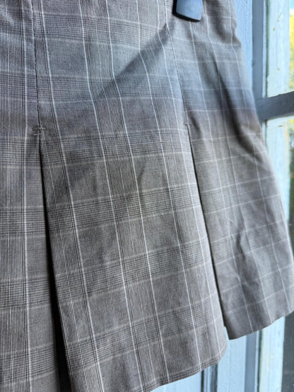 Y2K Pleated Skort Brown Plaid Mini Skirt, Low Rise Preppy Tennis Style Vintage, Womens Large XL