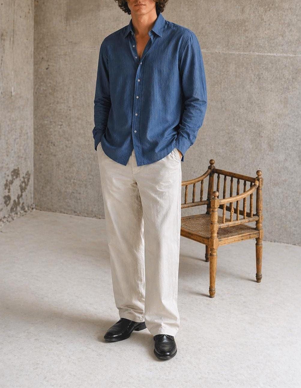 Vintage Hugo Boss Blue Linen Shirt