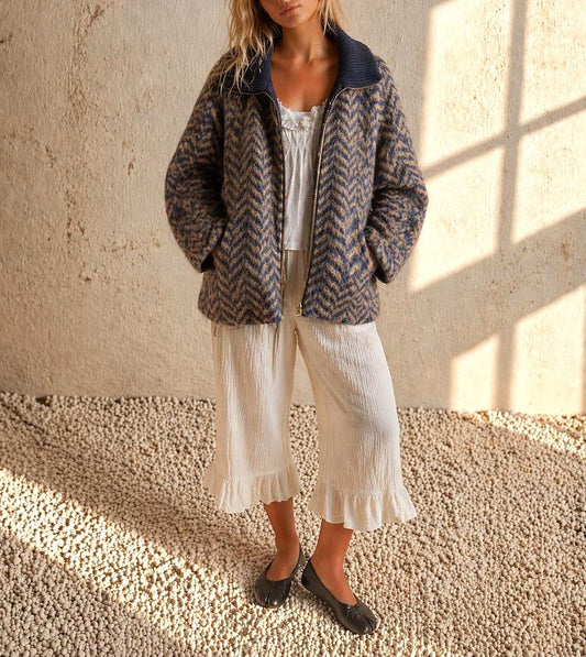 Blue Les Copains blue wool winter coat, made in Italy, ribbed collar, vintage style, casual wear
