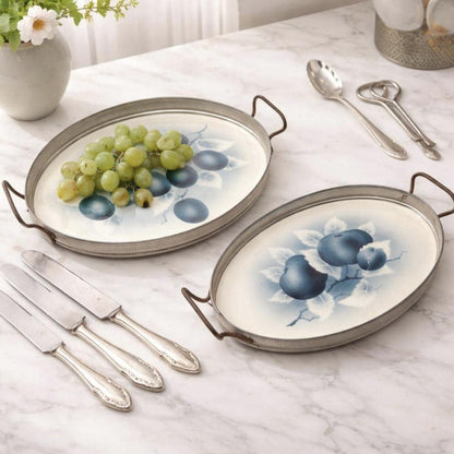 Porcelain Blue Fruit Trays Set, 20cm Elegant Design