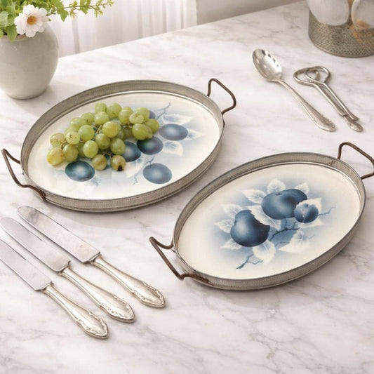 Porcelain Blue Fruit Trays Set, 20cm Elegant Design