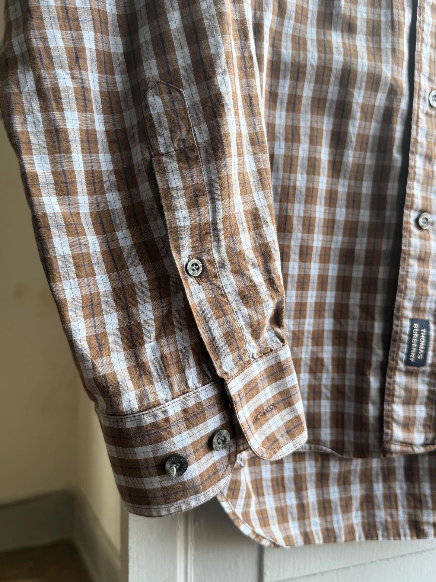 Vintage Thomas Burberry Check Shirt, Mens Size L, Brown Plaid Button Up, Cotton Classic Fit Heritage Luxury Casual Long Sleeve