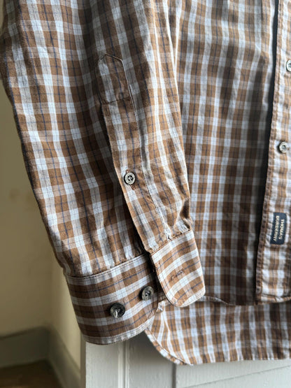Vintage Thomas Burberry Check Shirt, Mens Size L, Brown Plaid Button Up, Cotton Classic Fit Heritage Luxury Casual Long Sleeve