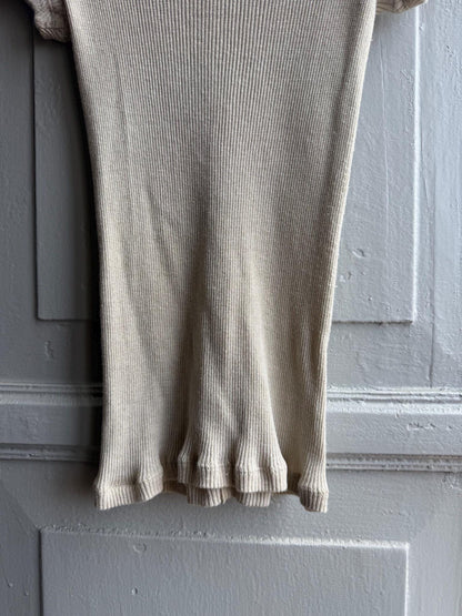Massimo Dutti Ribbed Knit Top, Beige Glitter Shimmer shirt, Minimalist Chic Stretchy Luxury Women Top, Size XS