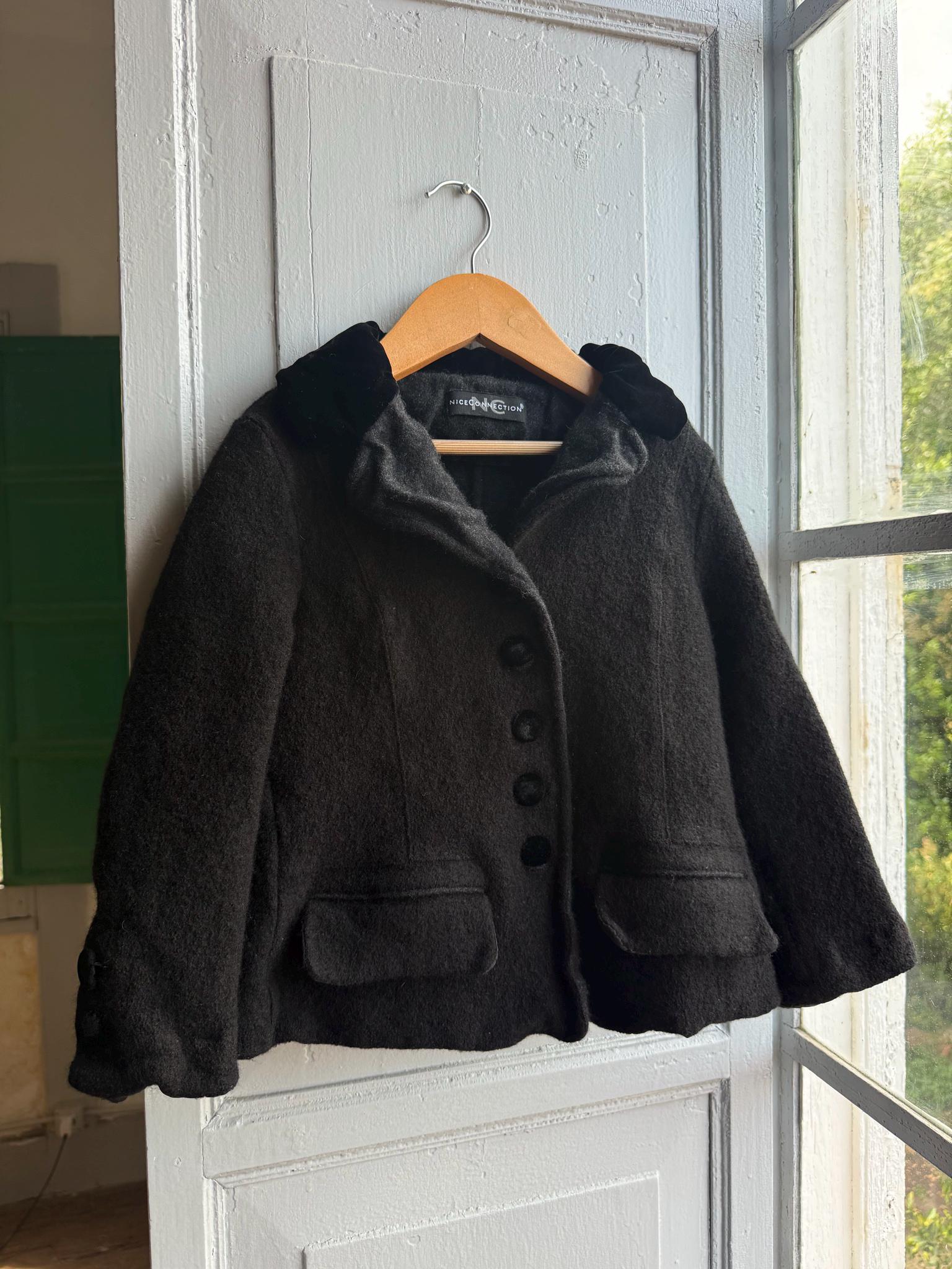Vintage Felted Wool Jacket, Cropped Black Wool Coat, Parisian Chic Girls Jacket ,Boiled Wool