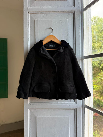 Vintage Felted Wool Jacket, Cropped Black Wool Coat, Parisian Chic Girls Jacket ,Boiled Wool