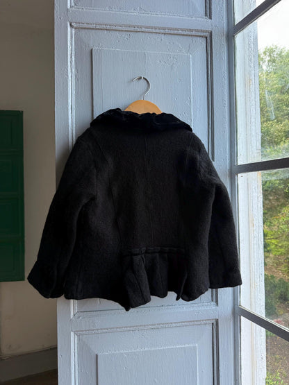Vintage Felted Wool Jacket, Cropped Black Wool Coat, Parisian Chic Girls Jacket ,Boiled Wool